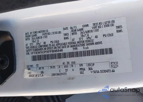 2015 Ford F-150 Xlt from USA, damaged, VIN 1FTEW1CPXFFB95548